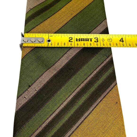 BJ Ernst Rare Collectible Vintage 1960's Green Yellow Striped Retro Neck Tie - Picture 8 of 9